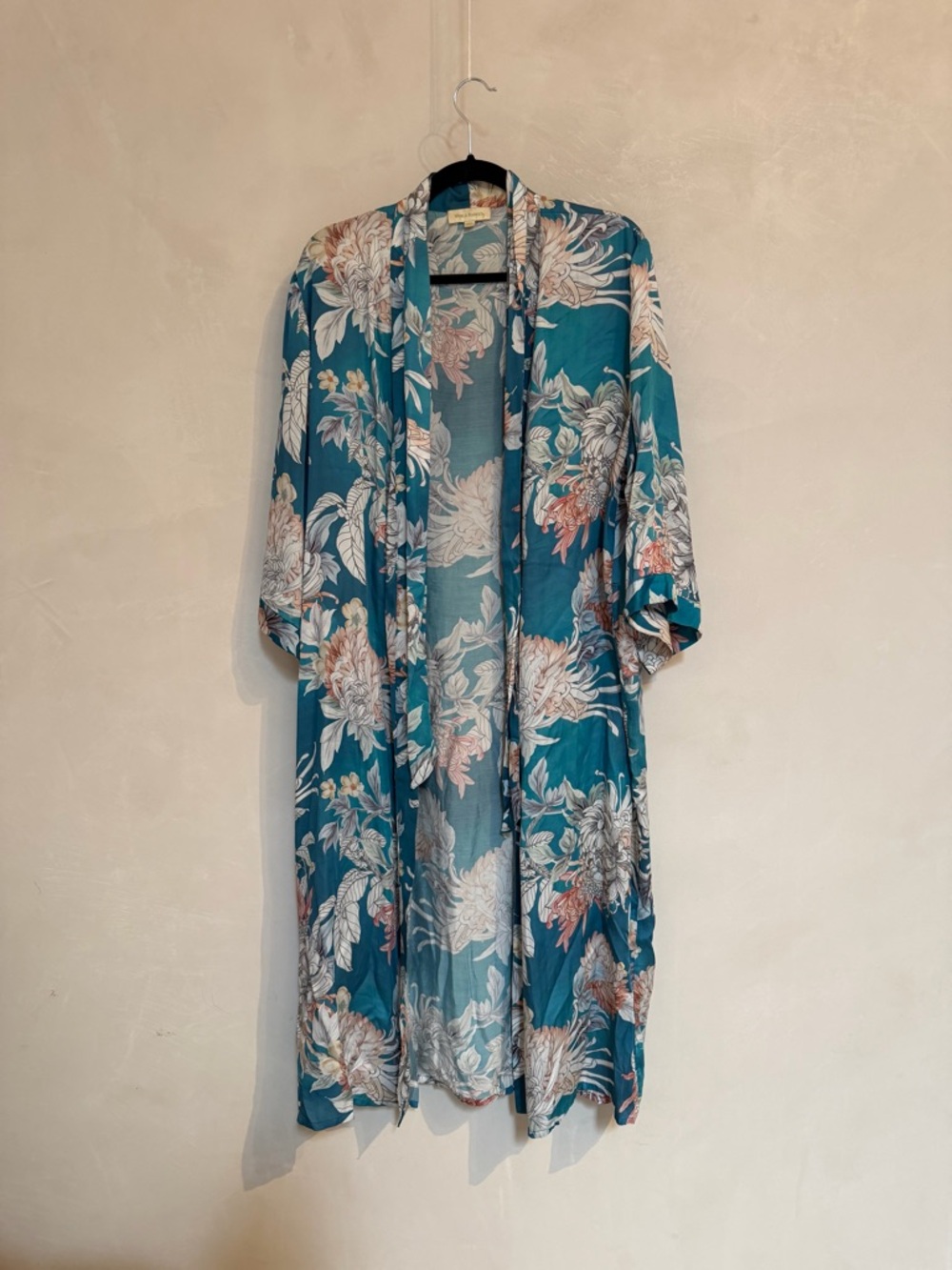 Cost Plus World Market Teal Floral Kimono Duster